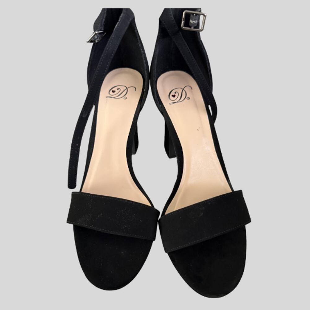 Delicious Ready-H Black Faux Suede Open Toe Ankle Strap Heels Size 9